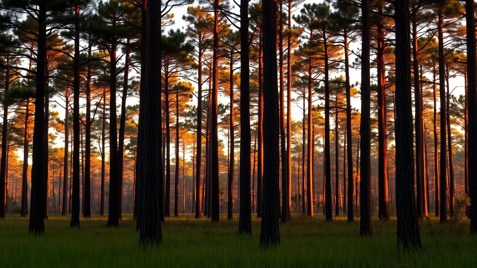 Florida longleaf pine forest at golden hour
